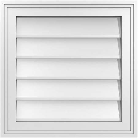 Ekena Millwork Vertical Surface Mount PVC Gable Vnt: Non-Functional, w/2"W x 1-1/2"H, Brickmould Frame, 18"W x 18"H GVPVE18X1802SN